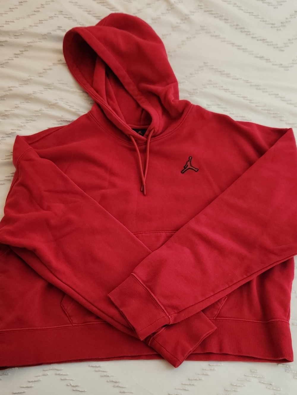 Jordan Crop Red Women's Pullover Hoodie with Small Jumpman Logo